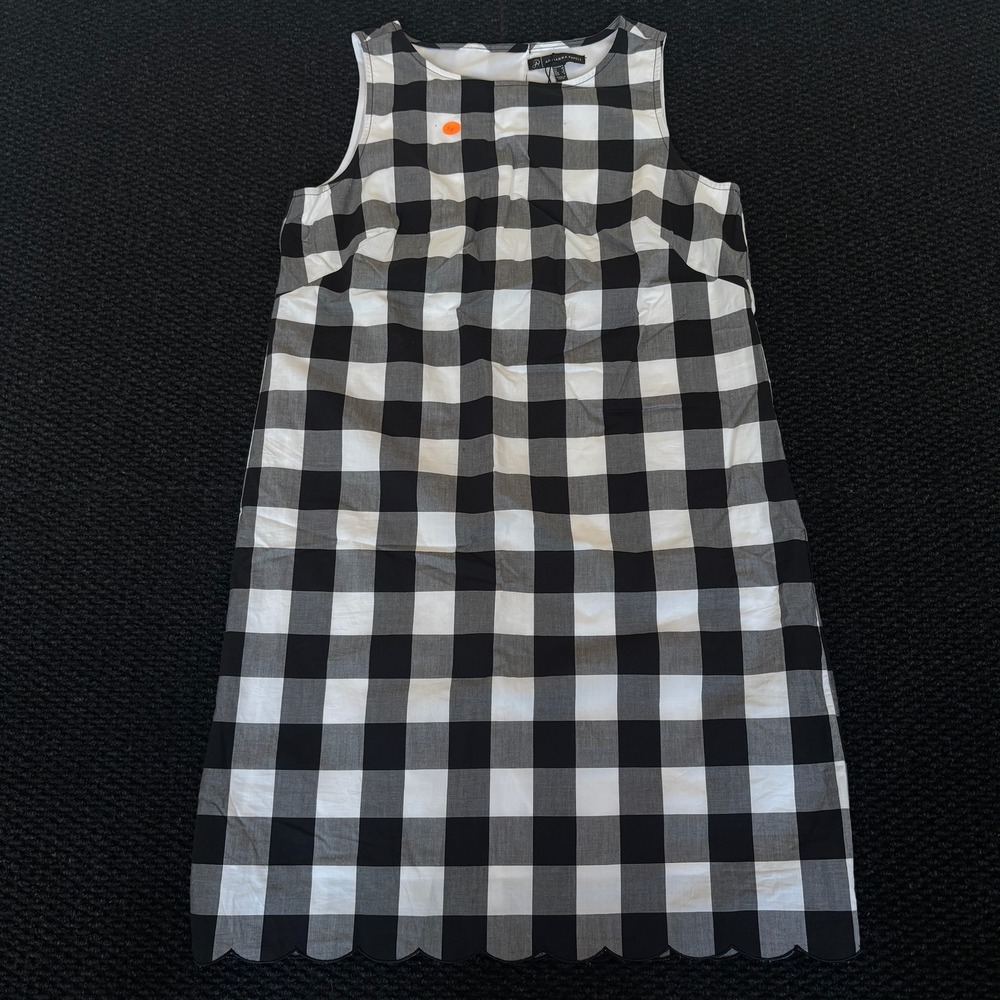 NWT! Adrianna Papell Gingham Sleeveless Dress Black White‎ Scalloped Hem Size 4